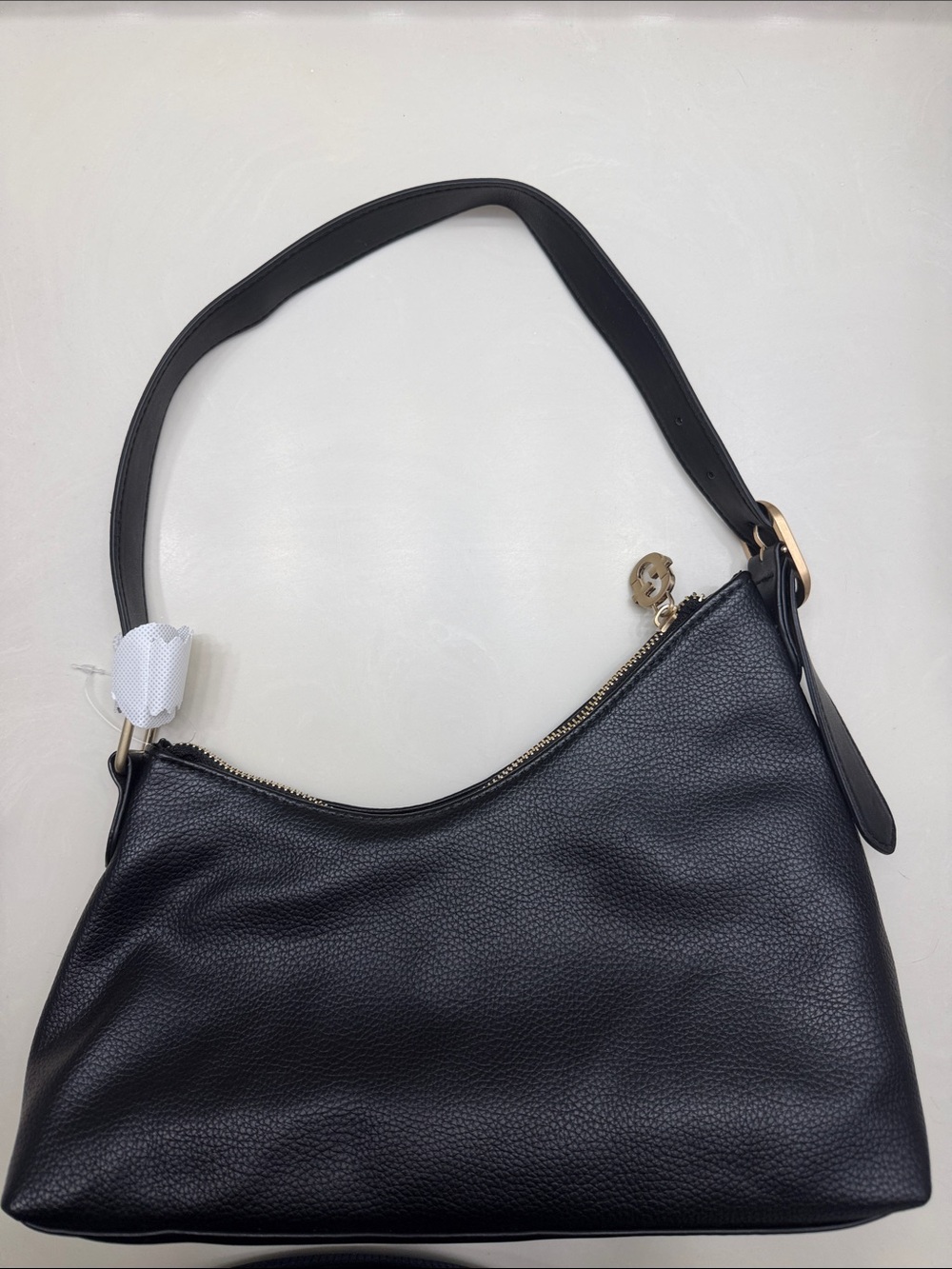 Time and Tru Black Pebble Leather Shoulder Bag with Gold Hardware